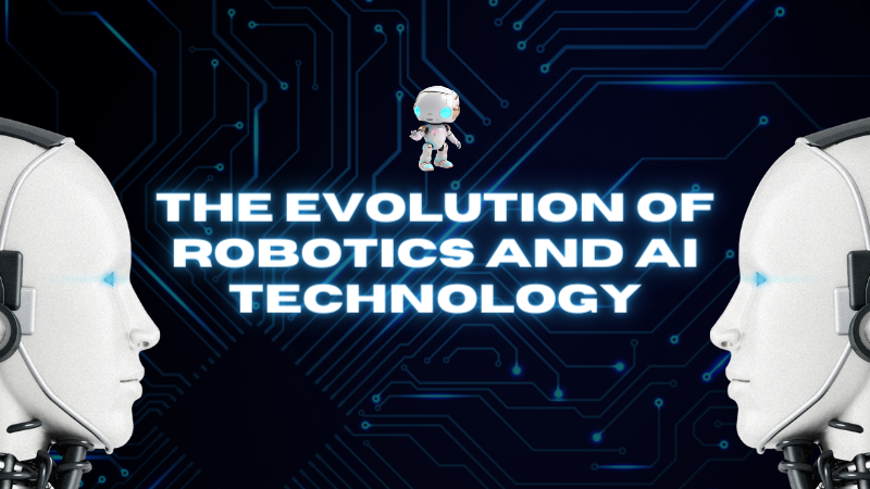 An image depicting the evolution of robotics and AI, showcasing various stages from simple mechanical robots to sophisticated artificial intelligence