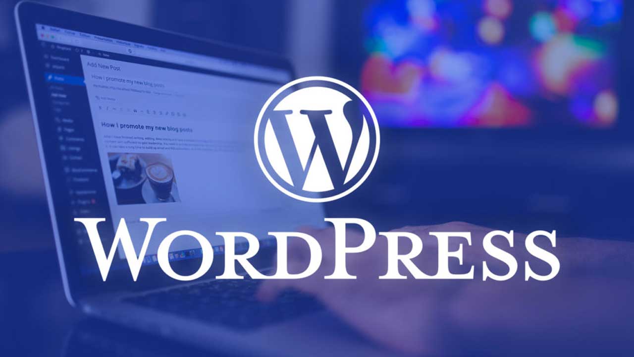 "Illustration of a laptop displaying the WordPress logo surrounded by coding symbols, representing WordPress as the top choice for developers for Content Management Systems (CMS).