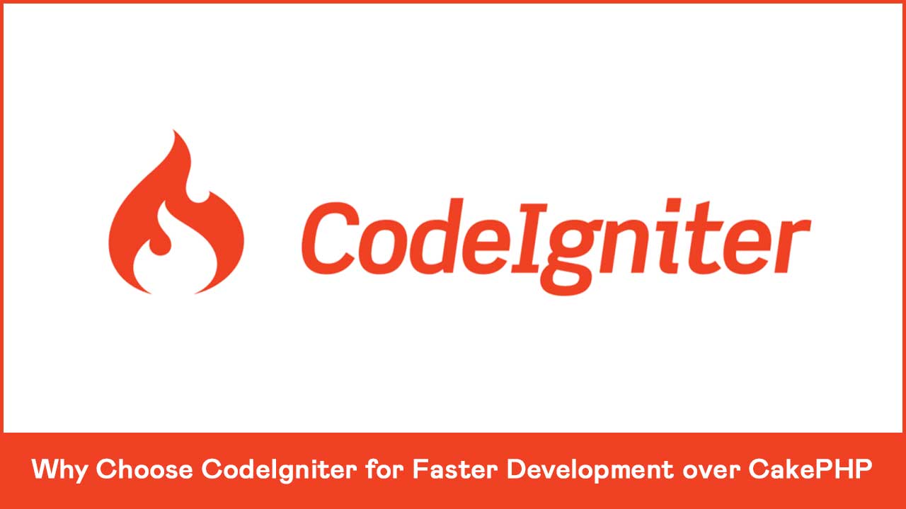 A comparison image showing a speedometer with CodeIgniter on the fast side and CakePHP on the slower side, symbolizing the faster development capabilities of CodeIgniter over CakePHP.